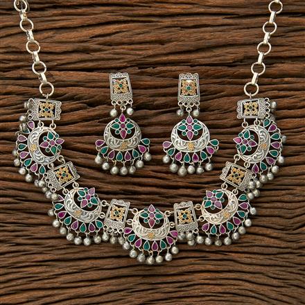 Oxidised Chand Necklace With 2 Tone Plating