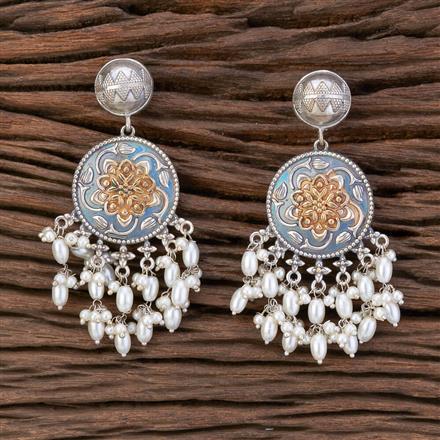 Oxidised Pearl Earring With 2 Tone Plating