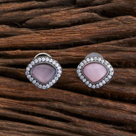 Stone Earring With Oxidised Plating