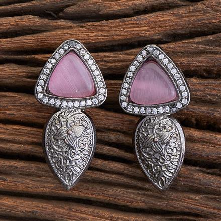Stone Earring With Oxidised Plating