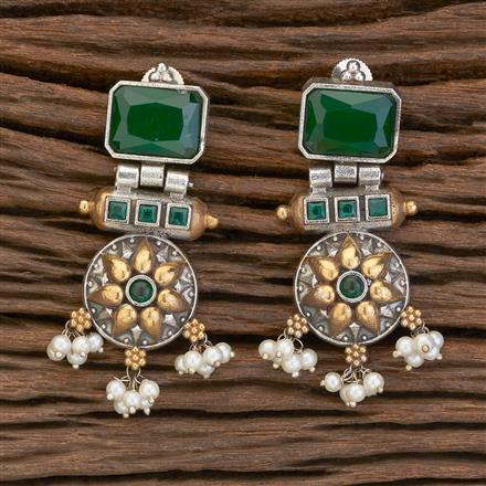 Oxidised Stone Earring With 2 Tone Plating