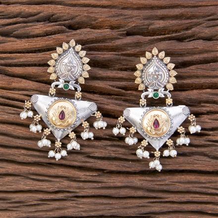 Oxidised Pearl Earring With 2 Tone Plating