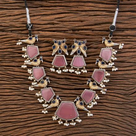 Oxidised Stone Necklace With 2 Tone Plating