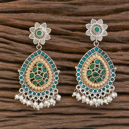 Oxidised Moti Earring With 2 Tone Plating