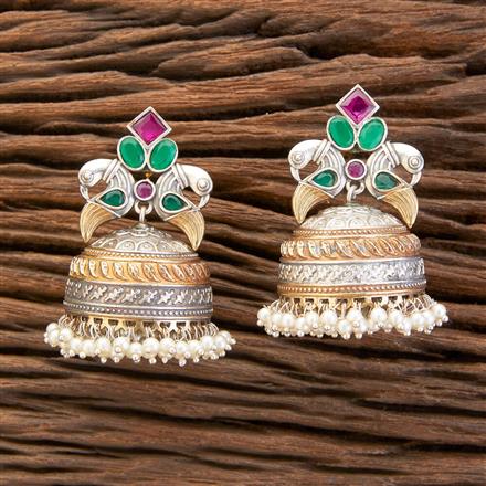 Oxidised Peacock Earring With 2 Tone Plating