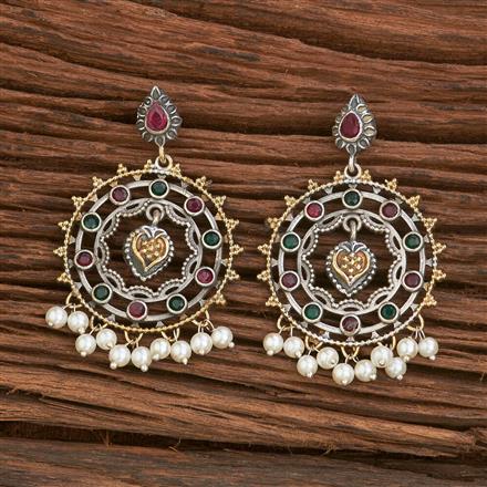 Oxidised Delicate Earring With 2 Tone Plating