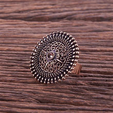 Oxidised Adjustable Ring With Rose Gold Plating