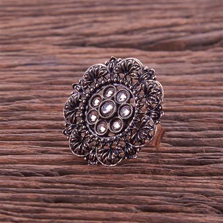 Oxidised Adjustable Ring With Rose Gold Plating