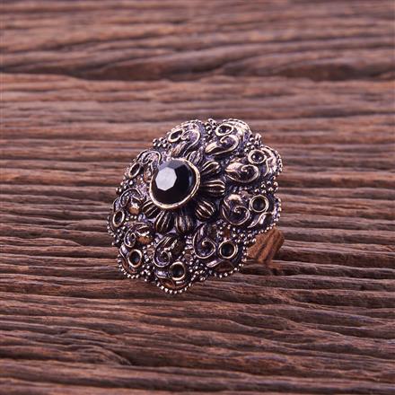 Oxidised Adjustable Ring With Rose Gold Plating