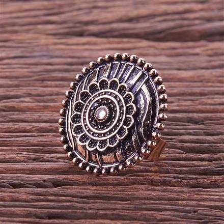 Oxidised Adjustable Ring With Rose Gold Plating