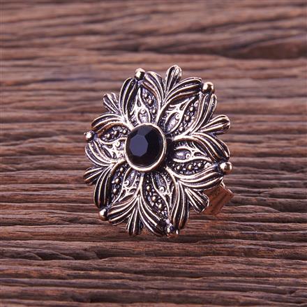 Oxidised Adjustable Ring With Rose Gold Plating