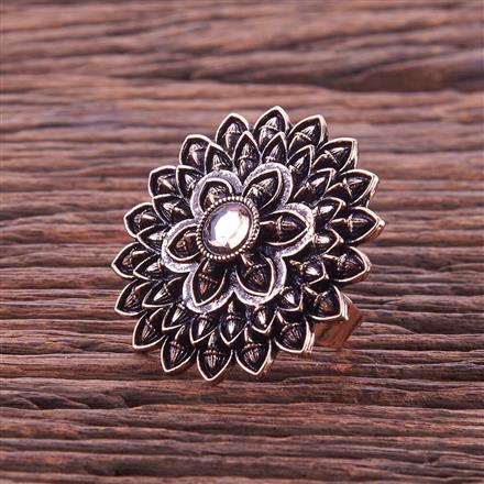 Oxidised Adjustable Ring With Rose Gold Plating