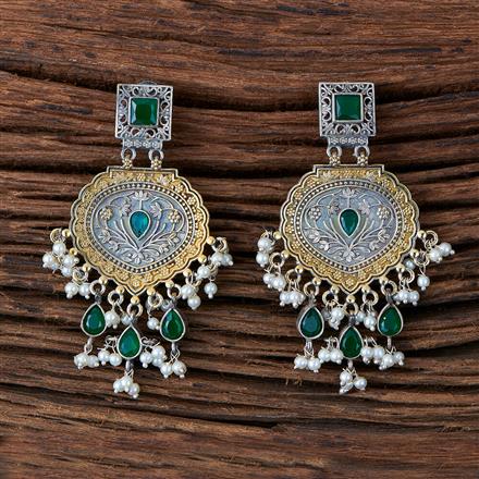 Oxidised Moti Earring With 2 Tone Plating