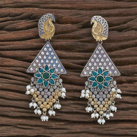 Oxidised Peacock Earring With 2 Tone Plating