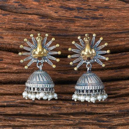 Oxidised Peacock Earring With 2 Tone Plating