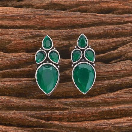 Stone Earring With Oxidised Plating