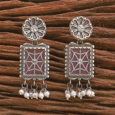 Moti Earring With Oxidised Plating