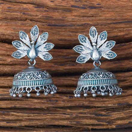 Peacock Earring With Oxidised Plating