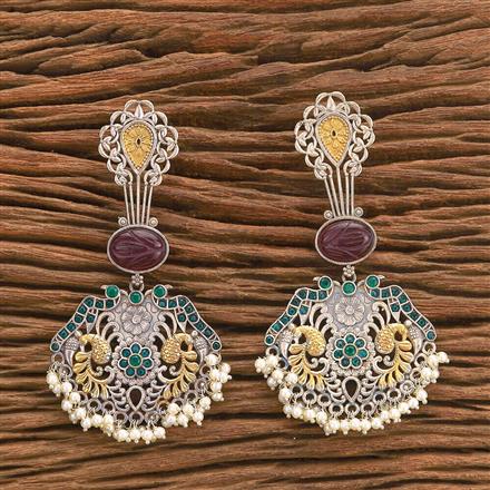 Oxidised Peacock Earring With 2 Tone Plating