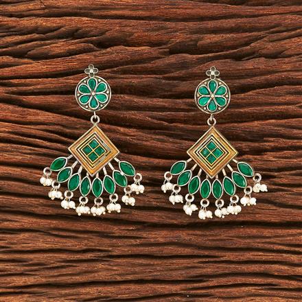 Oxidised Pearl Earring With 2 Tone Plating