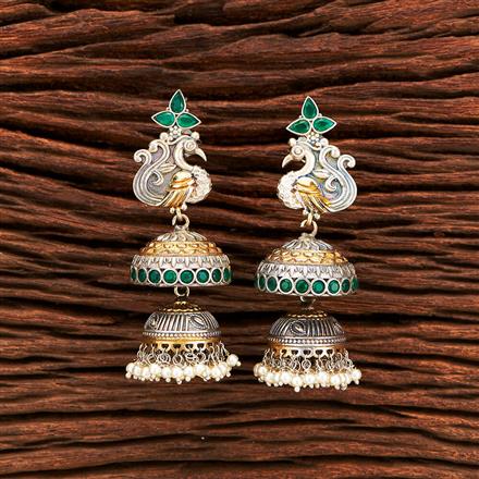 Oxidised Peacock Earring With 2 Tone Plating