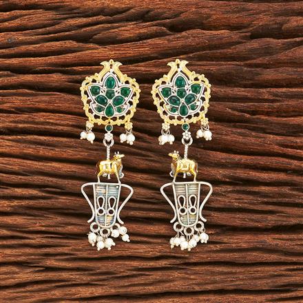 Oxidised Moti Earring With 2 Tone Plating