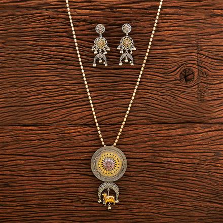 Oxidised Long Necklace With 2 Tone Plating