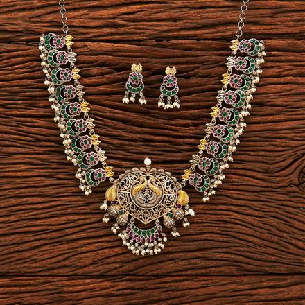 Peacock Necklace With Oxidised Plating