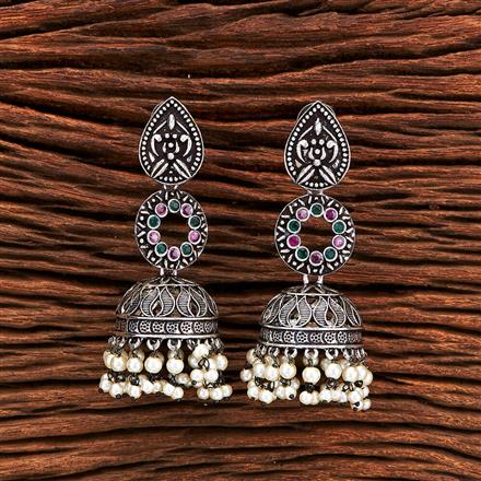 Pearl Jhumki With Oxidised Plating
