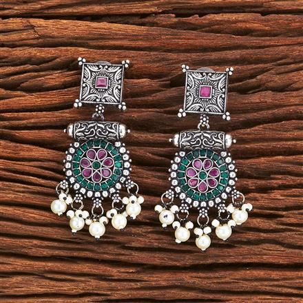 Moti Earring With Oxidised Plating