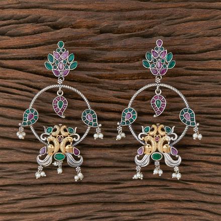 Oxidised Peacock Earring With 2 Tone Plating