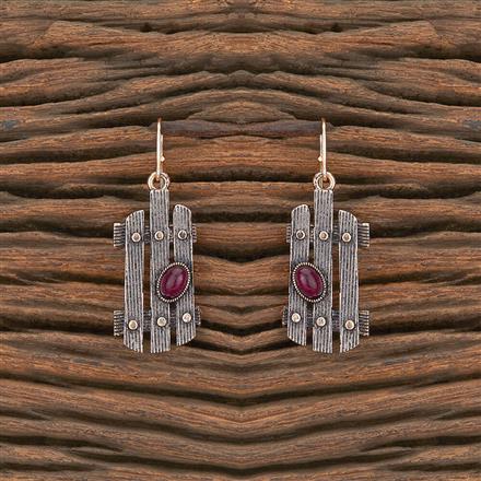 Oxidised Stone Earring With Rose Gold Plating