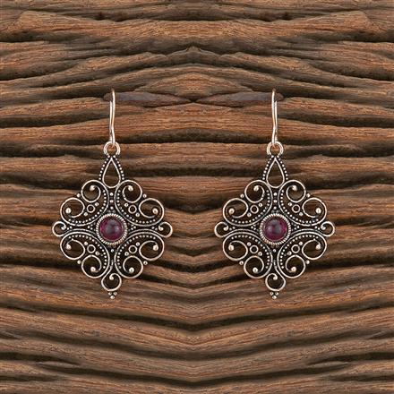 Oxidised Stone Earring With Rose Gold Plating
