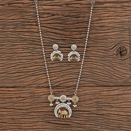 Oxidised Chand Pendant Set With 2 Tone Plating