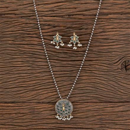 Oxidised Peacock Pendant Set With 2 Tone Plating