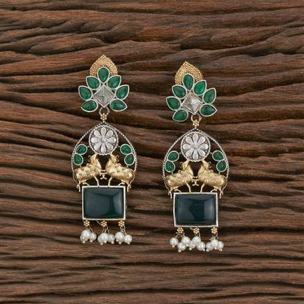 Oxidised Stone Earring With 2 Tone Plating