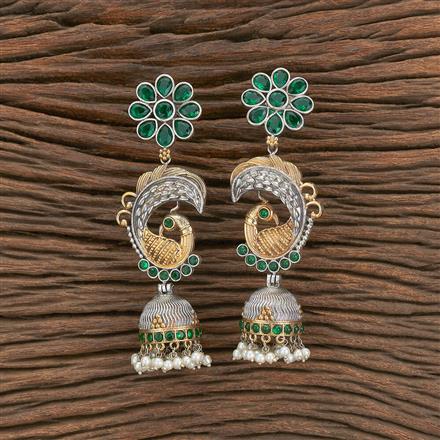 Oxidised Peacock Earring With 2 Tone Plating