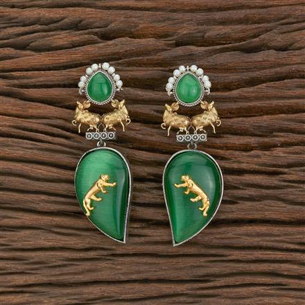 Oxidised Stone Earring With 2 Tone Plating