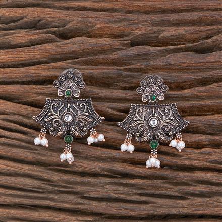 Oxidised Moti Earring With Rose Gold Plating