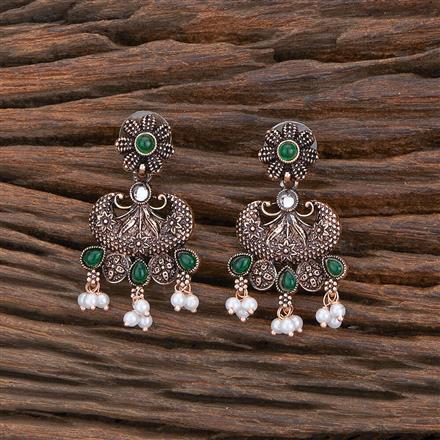 Oxidised Pearl Earring With Rose Gold Plating