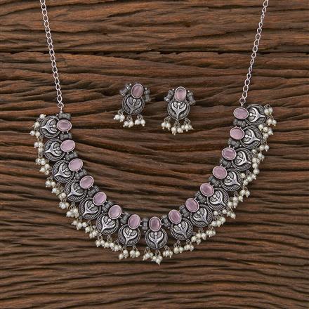 Moti Necklace With Oxidised Plating