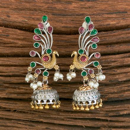 Oxidised Peacock Earring With 2 Tone Plating