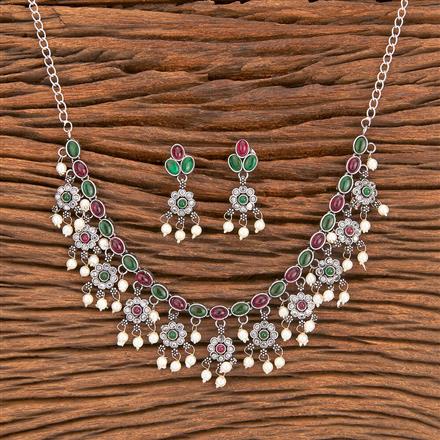 Pearl Necklace With Oxidised Plating