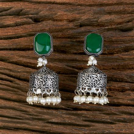 Moti Earring With Oxidised Plating