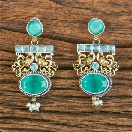 Oxidised Moti Earring With 2 Tone Plating