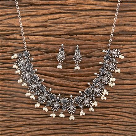 Moti Necklace With Oxidised Plating