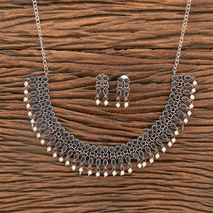 Moti Necklace With Oxidised Plating