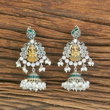 Oxidised Temple Earring With 2 Tone Plating