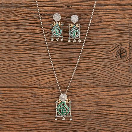 Oxidised Peacock Pendant Set With 2 Tone Plating