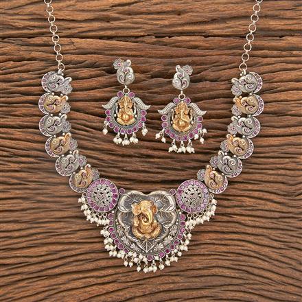 Oxidised Temple Necklace With 2 Tone Plating